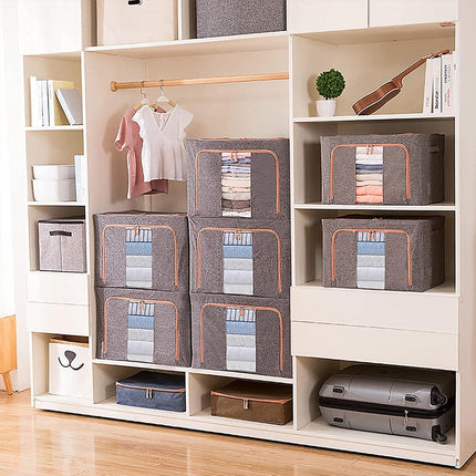 66L Cloth Storage Box Closet Organizer Storage Bags Clothes Storage Bags Wardrobe Organizer Idea Grey.