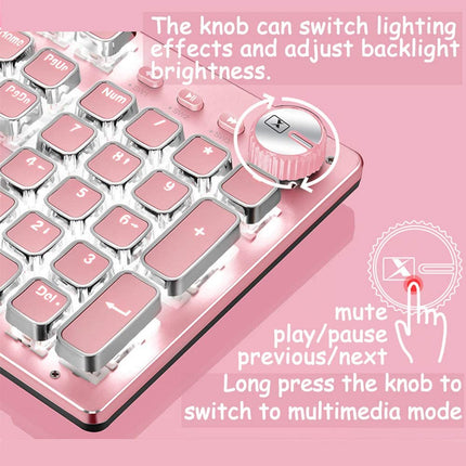 Pink Gaming Mechanical Keyboard Green Switches, White Backlight, USB Wired Laptop Desktop Computer.