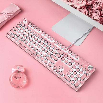 Pink Gaming Mechanical Keyboard Green Switches, White Backlight, USB Wired Laptop Desktop Computer.