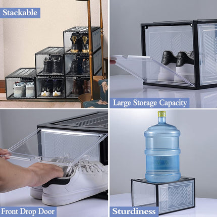 Large Shoe Storage Boxes Stackable Shoe Box Organisers Containers Display Cases Bins Magnetic Door.