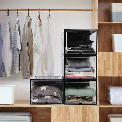 Large Shoe Storage Boxes Stackable Shoe Box Organisers Containers Display Cases Bins Magnetic Door.