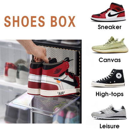 Large Shoe Storage Boxes Stackable Shoe Box Organisers Containers Display Cases Bins Magnetic Door.