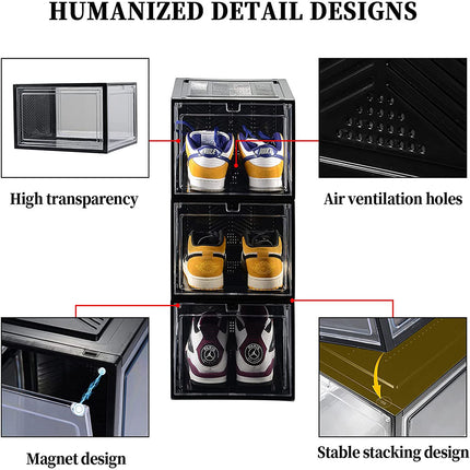 Large Shoe Storage Boxes Stackable Shoe Box Organisers Containers Display Cases Bins Magnetic Door.