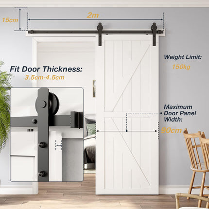 2m Heavy Duty Sliding Barn Single Door Hardware Kit Damper Track Rail Roller System.