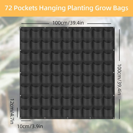 72 Pockets Wall Hanging Planter Planting Grow Bag Vertical Garden Vegetable Flower Black.
