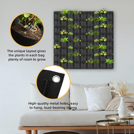 72 Pockets Wall Hanging Planter Planting Grow Bag Vertical Garden Vegetable Flower Black.