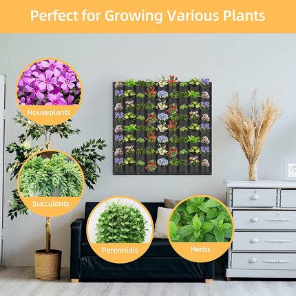 72 Pockets Wall Hanging Planter Planting Grow Bag Vertical Garden Vegetable Flower Black.