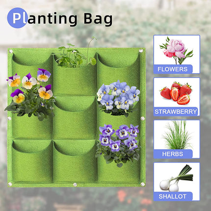 9 Pockets Wall Hanging Planter Planting Grow Bag Vertical Garden Vegetable Flower Green.