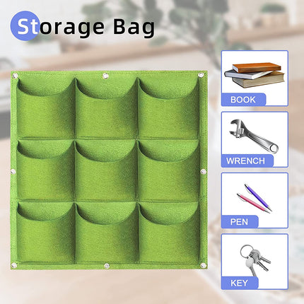 9 Pockets Wall Hanging Planter Planting Grow Bag Vertical Garden Vegetable Flower Green.