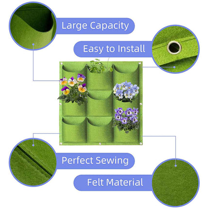 9 Pockets Wall Hanging Planter Planting Grow Bag Vertical Garden Vegetable Flower Green.