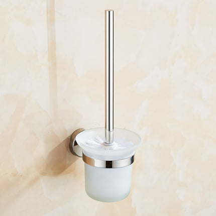 Toilet Brush Holder Wall Mount Rustproof Frosted Glass for Bathroom.