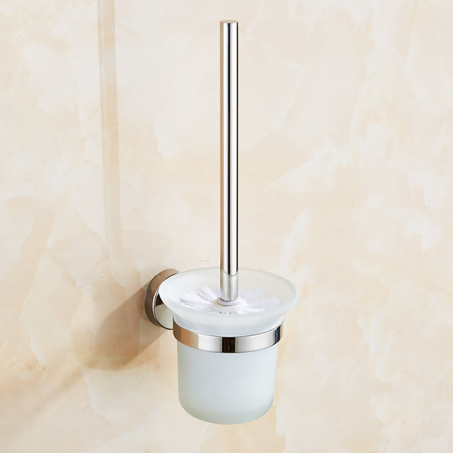 Toilet Brush Holder Wall Mount Rustproof Frosted Glass for Bathroom.