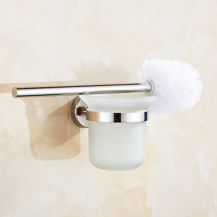 Toilet Brush Holder Wall Mount Rustproof Frosted Glass for Bathroom.