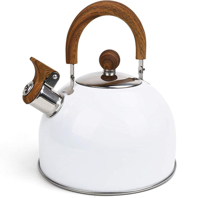 2.5 Liter Tea Whistling Kettle Stainless Steel Modern Whistling Tea Pot for Stovetop White.