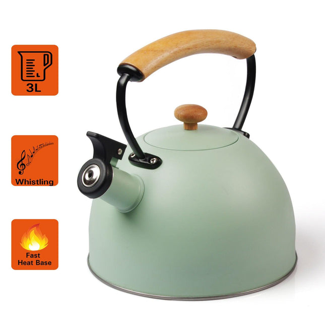 3 Liter Tea Whistling Kettle Stainless Steel Modern Whistling Tea Pot for Stovetop.