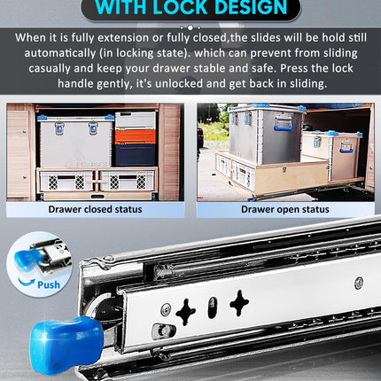 56in Pair 1000 - 2000mm 150KG Capacity Heavy Duty Trailer Drawer Slides Rails Runners Locking.