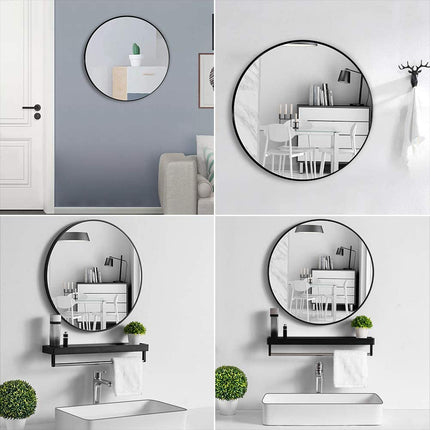 Slim Design 50CM Black Bathroom, Living Room, Hallway Mirror Round Mirror Wall Decor Metal Frame.