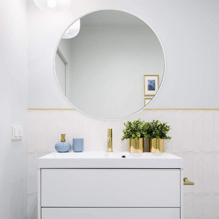 Slim Design 50CM White Bathroom, Living Room, Hallway Mirror Round Mirror Wall Decor Metal Frame.