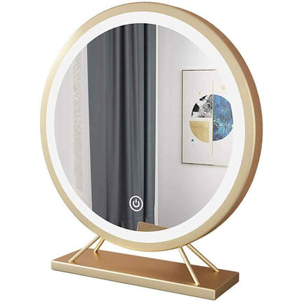 Touch Screen Table Desktop LED Light Vanity Mirror Makeup Mirror Round Mirror 40cm.