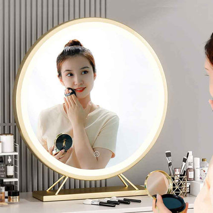 Touch Screen Table Desktop LED Light Vanity Mirror Makeup Mirror Round Mirror 40cm.