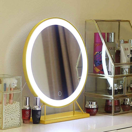 Touch Screen Table Desktop LED Light Vanity Mirror Makeup Mirror Round Mirror 40cm.