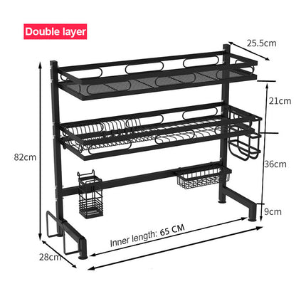 65cm 3 tier Over Single Sink Dish Drying Rack Drainer Kitchen Cutlery Holder Storage Organizer.