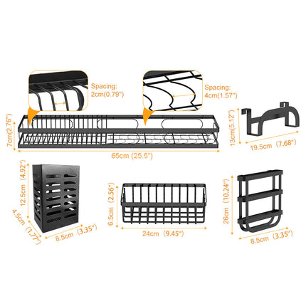 65cm 3 tier Over Single Sink Dish Drying Rack Drainer Kitchen Cutlery Holder Storage Organizer.