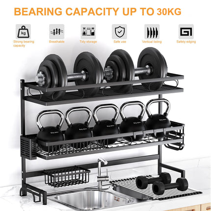 85cm 3 tier Over Sink Dish Drying Rack Drainer Kitchen Cutlery Holder Storage Organizer.