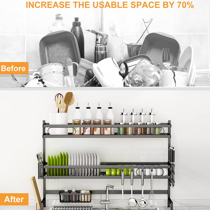 85cm 3 tier Over Sink Dish Drying Rack Drainer Kitchen Cutlery Holder Storage Organizer.