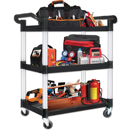 3 Tier Large Service Food Cart Restaurant Trolley Utility Cart Kitchen Catering Shelf Storage.