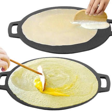 28cm Seasoned Cast Iron Induction Crepes Pan Baking Pancake Tool Pizza Bakeware.
