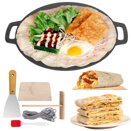 28cm Seasoned Cast Iron Induction Crepes Pan Baking Pancake Tool Pizza Bakeware.