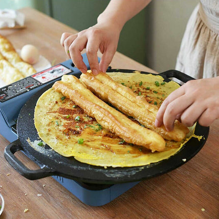 28cm Seasoned Cast Iron Induction Crepes Pan Baking Pancake Tool Pizza Bakeware.