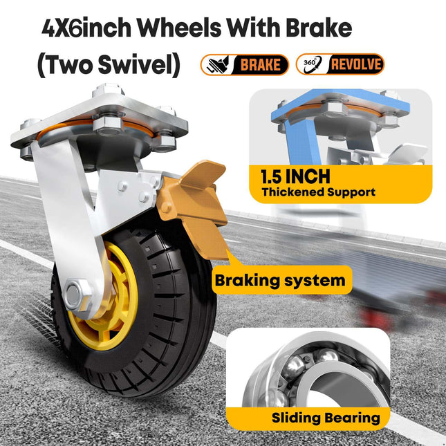 1000KG Capacity Heavy Duty Foldable Platform Truck Flatbed Push Cart Steel Dolly Trolley Cart Brake.