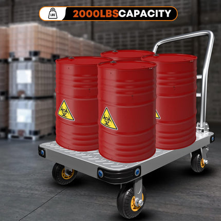1000KG Capacity Heavy Duty Foldable Platform Truck Flatbed Push Cart Steel Dolly Trolley Cart Brake.