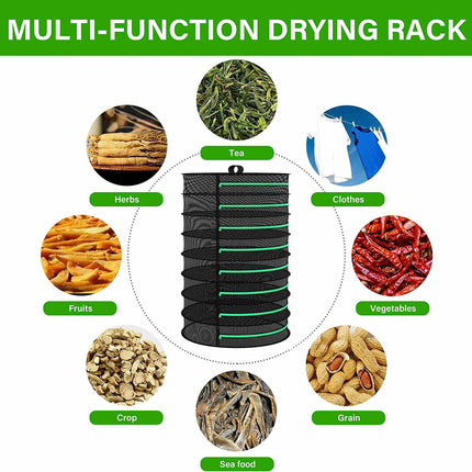8-Layer 162cm Foldable Herb Vegetable Fruit Drying Dehydrating Rack Mesh Hanging Dryer.