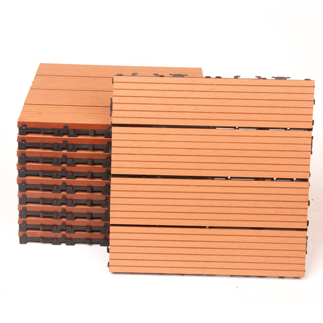 10PCS Interlocking Patio Deck Tiles 30cm x 30cm Outdoor Wood Flooring for Patio Garden Balcony Poolside.