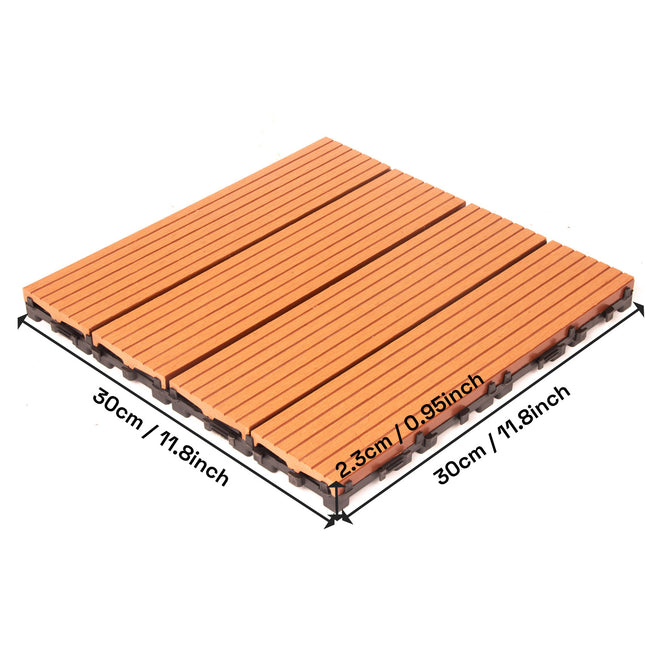 10PCS Interlocking Patio Deck Tiles 30cm x 30cm Outdoor Wood Flooring for Patio Garden Balcony Poolside.