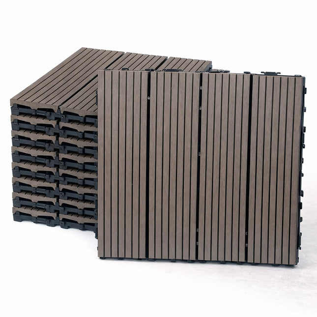 10PCS Interlocking Patio Deck Tiles 30cm x 30cm Outdoor Wood Flooring for Patio Garden Balcony Poolside Walnut.