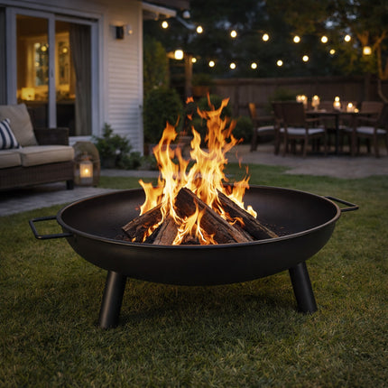 Outdoor Fire Pit 68cm Steel Fire Bowl Wood Burning Portable Heater Backyard Camping BBQ with Handles.