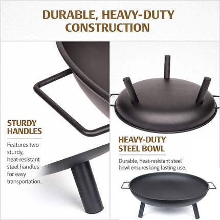 Outdoor Fire Pit 68cm Steel Fire Bowl Wood Burning Portable Heater Backyard Camping BBQ with Handles.