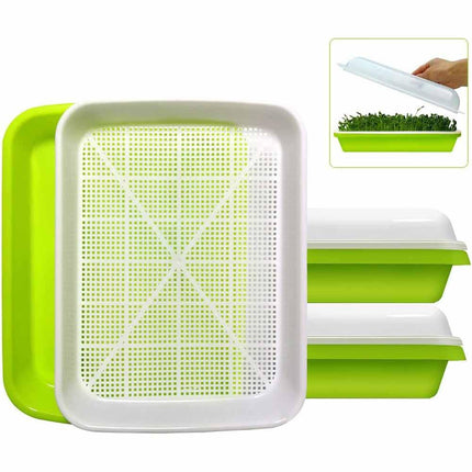 2-Pack Seed Sprouter Trays with Lids BPA-Free, Soil-Free Wheatgrass Growing Kit for Beans, Sprouts, Microgreens.