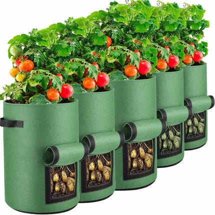 5-Pack 5 Gallons Plant Grow Bag Potato Container Pots with Handles Garden Planter.