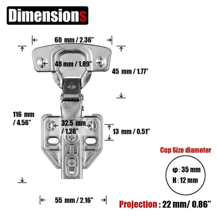 8 Pack 304 Stainless Steel Cabinet Hinges 100 Degree Soft Closing Insert Overlay Door Hinge Nickel Plated Finish.