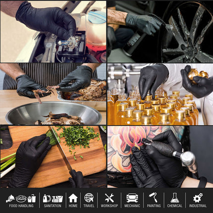 100x Nitrile Black Industrial Mechanic Tattoo Food Disposable Gloves Medium.