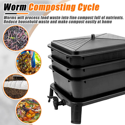 Worm Farm Factory worm wee Composter 30L 4 Trays Compost Bin Worm Farm Composting System.