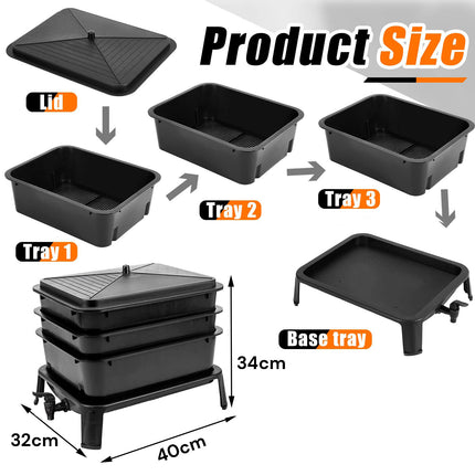 Worm Farm Factory worm wee Composter 30L 4 Trays Compost Bin Worm Farm Composting System.