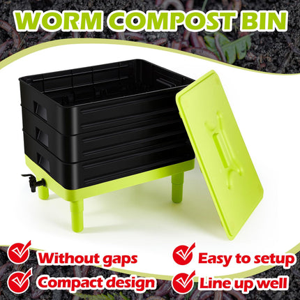 60L Large Worm Farm 3 Trays Worm Composter Bins Composting System Worm Tea.