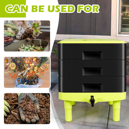 60L Large Worm Farm 3 Trays Worm Composter Bins Composting System Worm Tea.