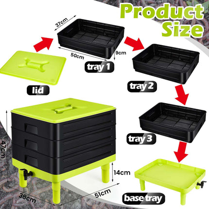 60L Large Worm Farm 3 Trays Worm Composter Bins Composting System Worm Tea.